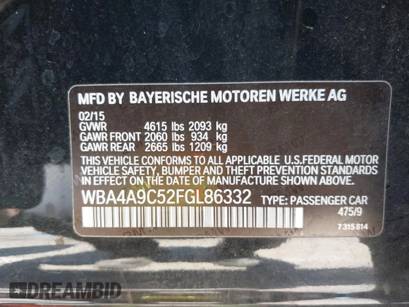 2015 BMW 4 Series 428i z VIN WBA4A9C52FGL86332, wystawiony jako IAAI lot #41970189 z przebiegiem 112 282 mil mil oraz . Historia ofert i sprzedaży dostępna na DreamBid. Obrazek 9.