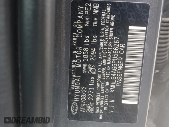 2023 Hyundai Elantra SEL с VIN KMHLS4AG6PU566267, выставлен на аукционе Copart как лот 56549035 с пробегом 44 384 миль миль и Списание • Salvage title. История ставок и продаж доступна на DreamBid. Изображение 13.