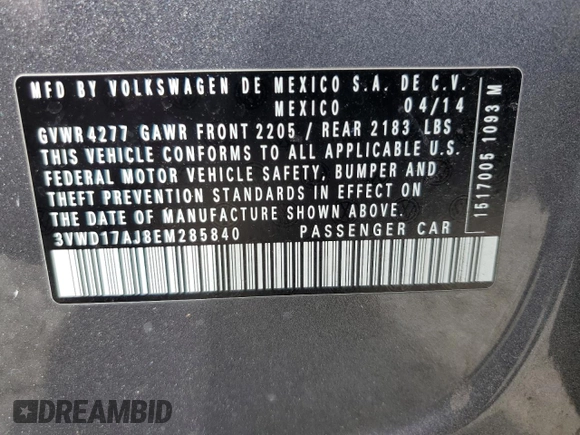 2014 Volkswagen Jetta SE with VIN 3VWD17AJ8EM285840, listed as a Copart auction lot 63943435 with 137,555 mi miles and Clean title. Bid and sale history available at DreamBid. Image 12.