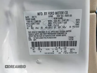 2012 Ford Escape Limited с VIN 1FMCU9E75CKA83344, выставлен на аукционе IAAI как лот 42679815 с пробегом 202 964 миль миль и . История ставок и продаж доступна на DreamBid. Изображение 9.