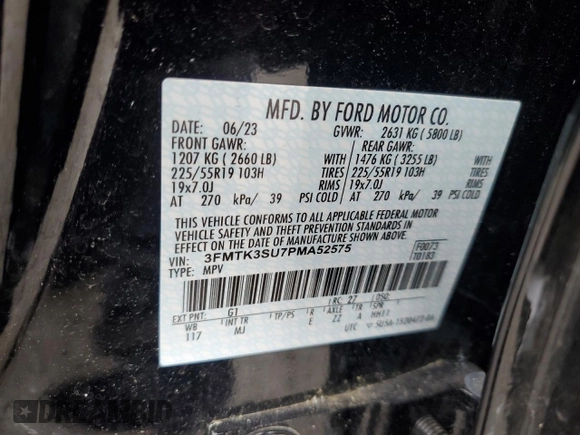 2023 Ford Mustang Mach-E Premium with VIN 3FMTK3SU7PMA52575, listed as a Copart auction lot 58208715 with 16,471 mi miles and Salvage title. Bid and sale history available at DreamBid. Image 13.