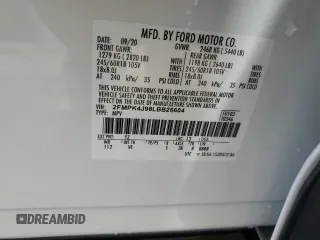 2020 Ford Edge SEL with VIN 2FMPK4J98LBB26604, listed as a Copart auction lot 61166725 with 36,936 mi miles and Salvage title. Bid and sale history available at DreamBid. Image 13.