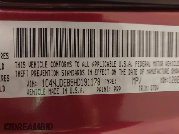 2017 Jeep Compass Latitude with VIN 1C4NJDEB5HD191178, listed as a IAAI auction lot 41211543 with 116,130 mi miles and . Bid and sale history available at DreamBid. Image 9.