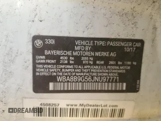 2018 BMW 3 Series 330i z VIN WBA8B9G56JNU97771, wystawiony jako Copart lot #54126505 z przebiegiem 71 545 mil mil oraz Szkoda całkowita • Salvage title. Historia ofert i sprzedaży dostępna na DreamBid. Obrazek 12.