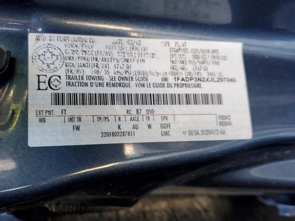 2018 Ford Focus Titanium z VIN 1FADP3N2XJL297048, wystawiony jako Copart lot #61579925 z przebiegiem 68 774 mil mil oraz Szkoda całkowita • Salvage title. Historia ofert i sprzedaży dostępna na DreamBid. Obrazek 12.