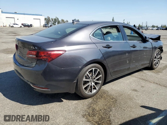 2015 Acura TLX Advance with VIN 19UUB2F79FA010350, listed as a Copart auction lot 52215895 with 82,414 mi miles and Salvage title. Bid and sale history available at DreamBid. Image 3.
