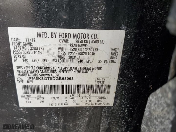 2013 Ford Explorer Sport with VIN 1FM5K8GT9DGB68968, listed as a Copart auction lot 46493015 with 180,612 mi miles and Salvage Title. Bid and sale history available at carsss.com. Image 15.