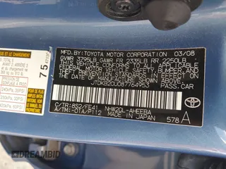 2008 Toyota Prius with VIN JTDKB20U087764953, listed as a IAAI auction lot 42052617 with 91,937 mi miles. Bid and sale history available at carsss.com. Image 9.