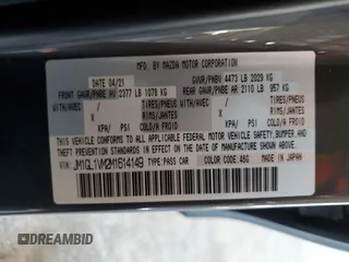 2021 Mazda Mazda6 Touring with VIN JM1GL1VM2M1614149, listed as a Copart auction lot 50255515 with 41,498 mi miles and Salvage Title. Bid and sale history available at carsss.com. Image 14.