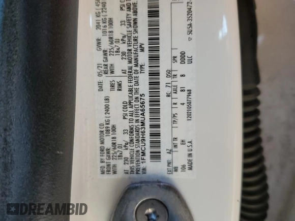 2021 Ford Escape SEL with VIN 1FMCU9H63MUA65675, listed as a Copart auction lot 54373695 with 84,534 mi miles and Clean Title. Bid and sale history available at DreamBid. Image 13.