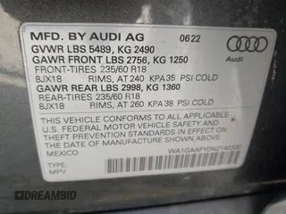 2022 Audi Q5 S line Premium z VIN WA1GAAFY0N2140330, wystawiony jako IAAI lot #41756318 z przebiegiem 39 165 mil mil oraz . Historia ofert i sprzedaży dostępna na DreamBid. Obrazek 9.