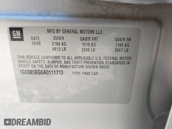 2010 Cadillac CTS Luxury with VIN 1G6DE5EG6A0111713, listed as a IAAI auction lot 41151719 with 138,277 mi miles and . Bid and sale history available at DreamBid. Image 9.