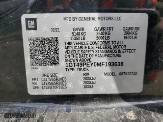 2021 GMC Sierra 2500HD AT4 with VIN 1GT49PEY0MF193638, listed as a Copart auction lot 48352925 with 140,995 mi miles and Salvage Title. Bid and sale history available at carsss.com. Image 12.