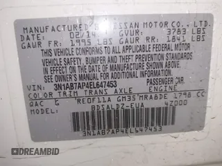 2014 Nissan Sentra S with VIN 3N1AB7AP4EL647453, listed as a IAAI auction lot 41950556 with 164,471 mi miles and . Bid and sale history available at DreamBid. Image 9.
