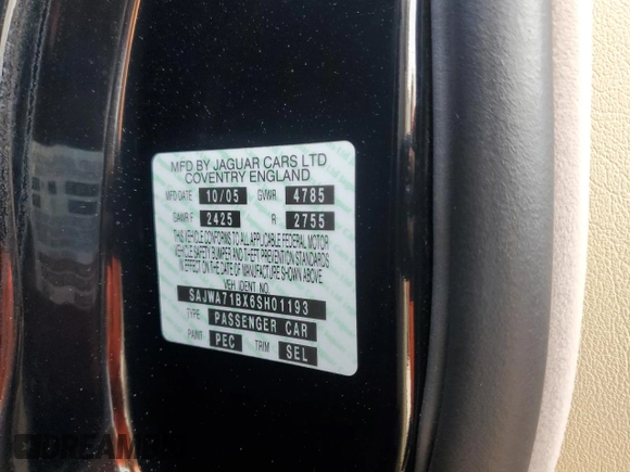 2006 Jaguar XJ with VIN SAJWA71BX6SH01193, listed as a Copart auction lot 76382034 with 0 mi miles and Salvage Title. Bid and sale history available at carsss.com. Image 12.