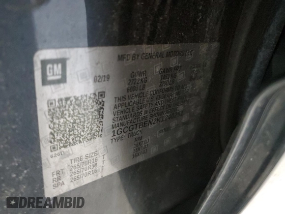 2019 Chevrolet Colorado 4WD Work Truck z VIN 1GCGTBEN2K1240251, wystawiony jako Copart lot #48980085 z przebiegiem 141 759 mil mil oraz Szkoda całkowita • Salvage title. Historia ofert i sprzedaży dostępna na DreamBid. Obrazek 13.