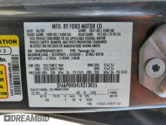 2020 Ford Fusion SE z VIN 3FA6P0HD4LR213055, wystawiony jako Copart lot #63552665 z przebiegiem 126 005 mil mil oraz Czysty tytuł • Clean title. Historia ofert i sprzedaży dostępna na DreamBid. Obrazek 12.