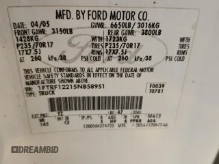 2005 Ford F-150 XL with VIN 1FTRF12215NB58951, listed as a Copart auction lot 78411914 with 0 mi miles and Salvage Title. Bid and sale history available at carsss.com. Image 12.