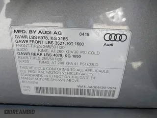 2019 Audi e-tron Premium Plus with VIN WA1LAAGE4KB012574, listed as a IAAI auction lot 41916641 with 104,911 mi miles. Bid and sale history available at carsss.com. Image 9.