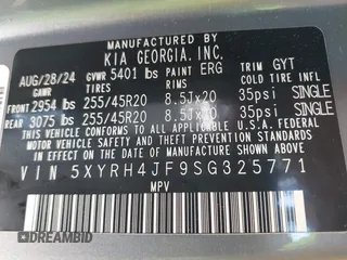 2025 Kia Sorento EX z VIN 5XYRH4JF9SG325771, wystawiony jako IAAI lot #41750566 z przebiegiem 2 834 mil mil oraz . Historia ofert i sprzedaży dostępna na DreamBid. Obrazek 9.