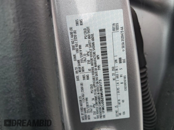 2021 Ford Escape SE Hybrid z VIN 1FMCU0BZ8MUB03173, wystawiony jako Copart lot #52181565 z przebiegiem 85 306 mil mil oraz Szkoda całkowita • Salvage title. Historia ofert i sprzedaży dostępna na DreamBid. Obrazek 14.