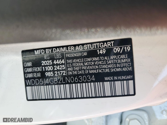 2020 Mercedes-Benz CLA with VIN WDD5J4GB2LN063034, listed as a Copart auction lot 64051624 with 0 mi miles and Salvage Title. Bid and sale history available at carsss.com. Image 12.