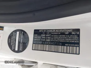 2018 Mercedes-Benz C 300 with VIN WDDWF4JBXJR407116, listed as a IAAI auction lot 42392862 with 66,182 mi miles and . Bid and sale history available at DreamBid. Image 9.
