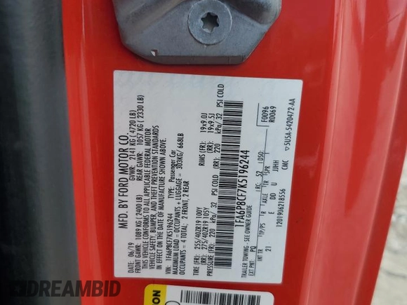 2019 Ford Mustang GT with VIN 1FA6P8CF7K5196244, listed as a Copart auction lot 44245405 with 74,182 mi miles and Salvage title. Bid and sale history available at DreamBid. Image 13.