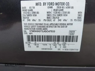 2018 Ford Explorer Sport z VIN 1FM5K8GT3JGC47533, wystawiony jako IAAI lot #42548905 z przebiegiem 163 039 mil mil oraz . Historia ofert i sprzedaży dostępna na DreamBid. Obrazek 9.