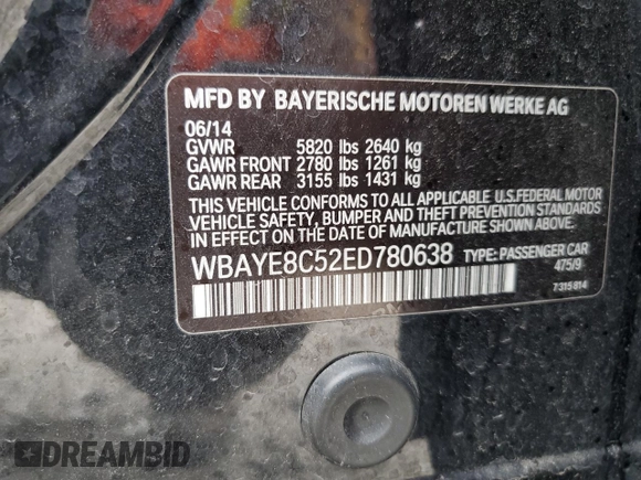 2014 BMW 7 Series ALPINA B7 with VIN WBAYE8C52ED780638, listed as a Copart auction lot 47255805 with 135,339 mi miles and Salvage Title. Bid and sale history available at carsss.com. Image 12.