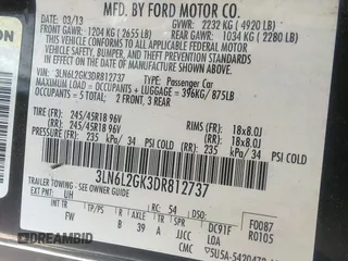 2013 Lincoln MKZ z VIN 3LN6L2GK3DR812737, wystawiony jako IAAI lot #41863501 z przebiegiem 202 152 mil mil oraz . Historia ofert i sprzedaży dostępna na DreamBid. Obrazek 9.