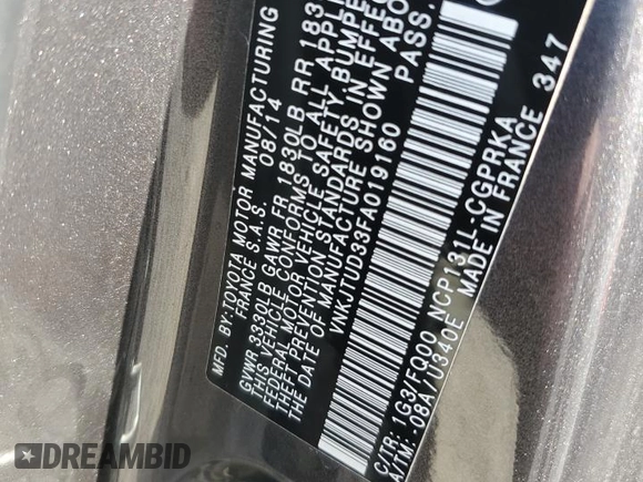 2015 Toyota Yaris L with VIN VNKJTUD33FA019160, listed as a Copart auction lot 54369235 with 65,595 mi miles and Salvage Title. Bid and sale history available at carsss.com. Image 13.