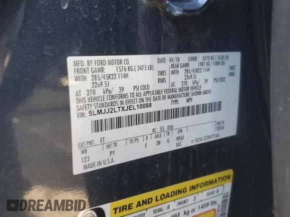 2018 Lincoln Navigator Reserve with VIN 5LMJJ2LTXJEL10088, listed as a Copart auction lot 87188524 with 89,272 mi miles and Salvage Title. Bid and sale history available at carsss.com. Image 15.