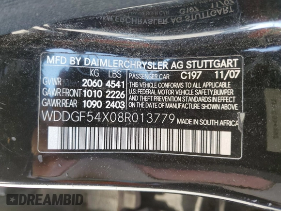 2008 Mercedes-Benz C 300 Sport with VIN WDDGF54X08R013779, listed as a Copart auction lot 54236315 with 117,546 mi miles and Salvage Title. Bid and sale history available at carsss.com. Image 12.