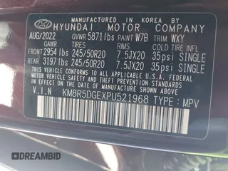 2023 Hyundai Palisade Limited with VIN KM8R5DGEXPU521968, listed as a IAAI auction lot 42148561 with 81,209 mi miles and . Bid and sale history available at DreamBid. Image 9.