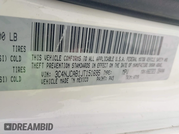 2018 Jeep Compass Sport with VIN 3C4NJCAB1JT151695, listed as a IAAI auction lot 42475636 with 77,607 mi miles and . Bid and sale history available at DreamBid. Image 9.