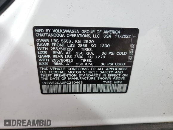 2023 Volkswagen Atlas SE с VIN 1V2WE2CAXPC210463, выставлен на аукционе Copart как лот 75255124 с пробегом 30 204 миль миль и Списание • Salvage title. История ставок и продаж доступна на DreamBid. Изображение 15.