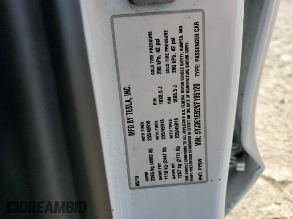 2019 Tesla Model 3 Long Range with VIN 5YJ3E1EB2KF195120, listed as a Copart auction lot 53129415 with 81,071 mi miles and Salvage Title. Bid and sale history available at DreamBid. Image 13.