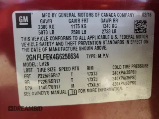 2016 Chevrolet Equinox LT with VIN 2GNFLFEK4G6256634, listed as a Copart auction lot 50635535 with 80,134 mi miles and Salvage Title. Bid and sale history available at DreamBid. Image 14.