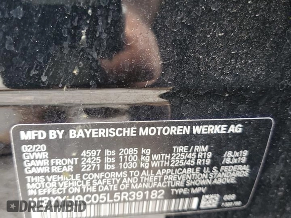 2020 BMW X2 sDrive28i with VIN WBXYH9C05L5R39182, listed as a Copart auction lot 56929605 with 87,253 mi miles and Non repairable. Bid and sale history available at DreamBid. Image 13.