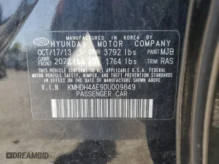 2013 Hyundai Elantra Limited with VIN KMHDH4AE9DU009849, listed as a Copart auction lot 52006695 with 103,673 mi miles and Salvage Title. Bid and sale history available at carsss.com. Image 12.