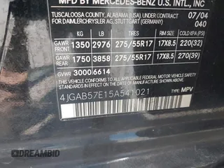 2005 Mercedes-Benz M 350 с VIN 4JGAB57E15A541021, выставлен на аукционе IAAI как лот 42686582 с пробегом 260 079 миль миль и . История ставок и продаж доступна на DreamBid. Изображение 9.