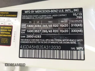 2014 Mercedes-Benz M 350 z VIN 4JGDA5HB2EA312030, wystawiony jako IAAI lot #42462921 z przebiegiem 49 483 mil mil oraz . Historia ofert i sprzedaży dostępna na DreamBid. Obrazek 9.