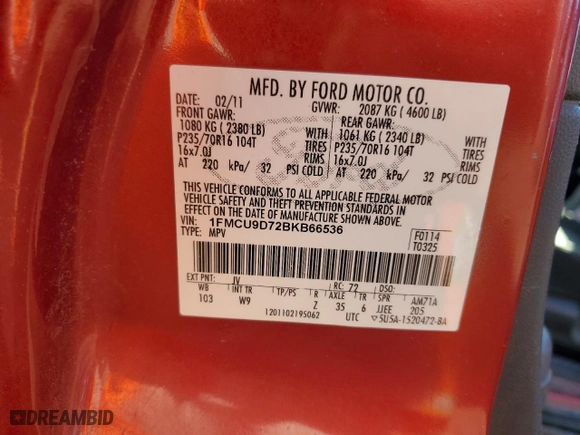 2011 Ford Escape XLT with VIN 1FMCU9D72BKB66536, listed as a Copart auction lot 50634795 with 187,113 mi miles and Salvage Title. Bid and sale history available at carsss.com. Image 13.