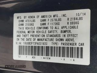2015 Acura TLX Advance z VIN 19UUB3F73FA001830, wystawiony jako IAAI lot #41694317 z przebiegiem 172 188 mil mil oraz . Historia ofert i sprzedaży dostępna na DreamBid. Obrazek 9.