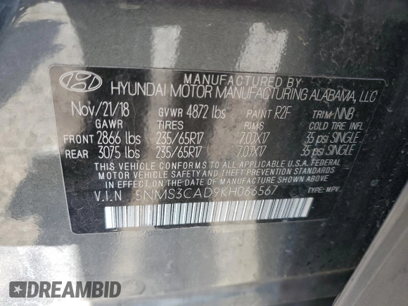 2019 Hyundai Santa Fe SEL with VIN 5NMS3CAD9KH066567, listed as a Copart auction lot 50537375 with 90,288 mi miles and Salvage Title. Bid and sale history available at carsss.com. Image 15.