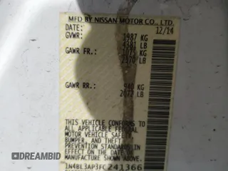2015 Nissan Altima SL with VIN 1N4BL3AP3FC241366, listed as a Copart auction lot 50905445 with 151,491 mi miles and Salvage title. Bid and sale history available at DreamBid. Image 12.