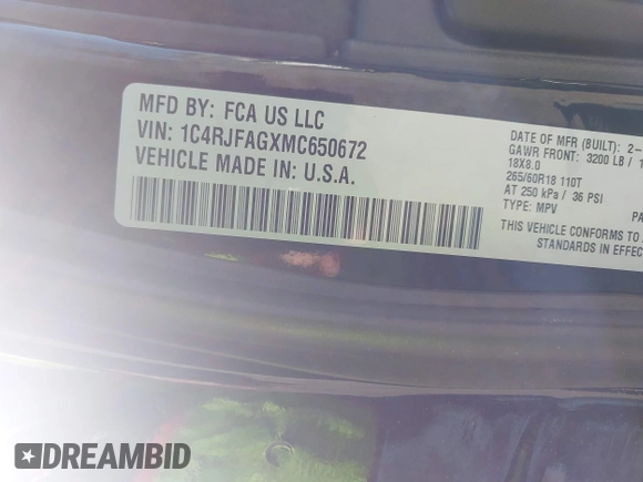 2021 Jeep Grand Cherokee Laredo X with VIN 1C4RJFAGXMC650672, listed as a IAAI auction lot 42146472 with 78,908 mi miles and . Bid and sale history available at DreamBid. Image 9.