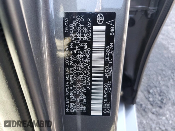 2023 Toyota Mirai XLE with VIN JTDAAAAA5PA009960, listed as a Copart auction lot 42358475 with 33,704 mi miles and Salvage Title. Bid and sale history available at DreamBid. Image 15.