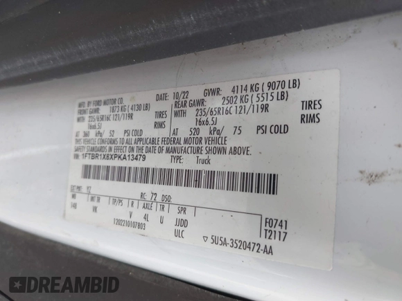 2023 Ford Transit Cargo with VIN 1FTBR1X8XPKA13479, listed as a IAAI auction lot 42608306 with 61,767 mi miles and . Bid and sale history available at DreamBid. Image 9.